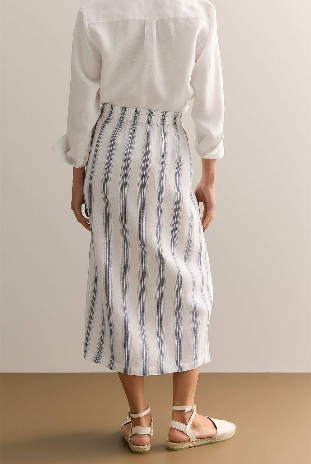 Linen Shadow Stripe Wrap Detail Skirt