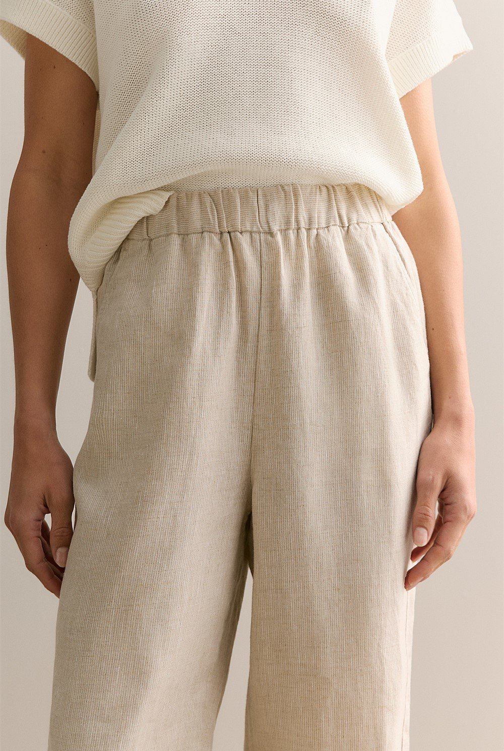 Linen End on End Stripe Pull On Pant