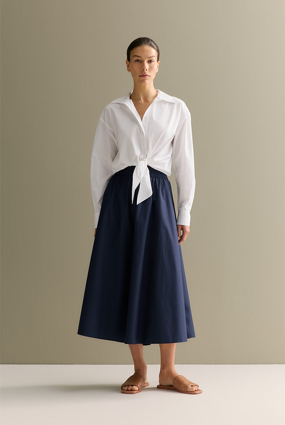 Cotton Poplin Tie Front Shirt