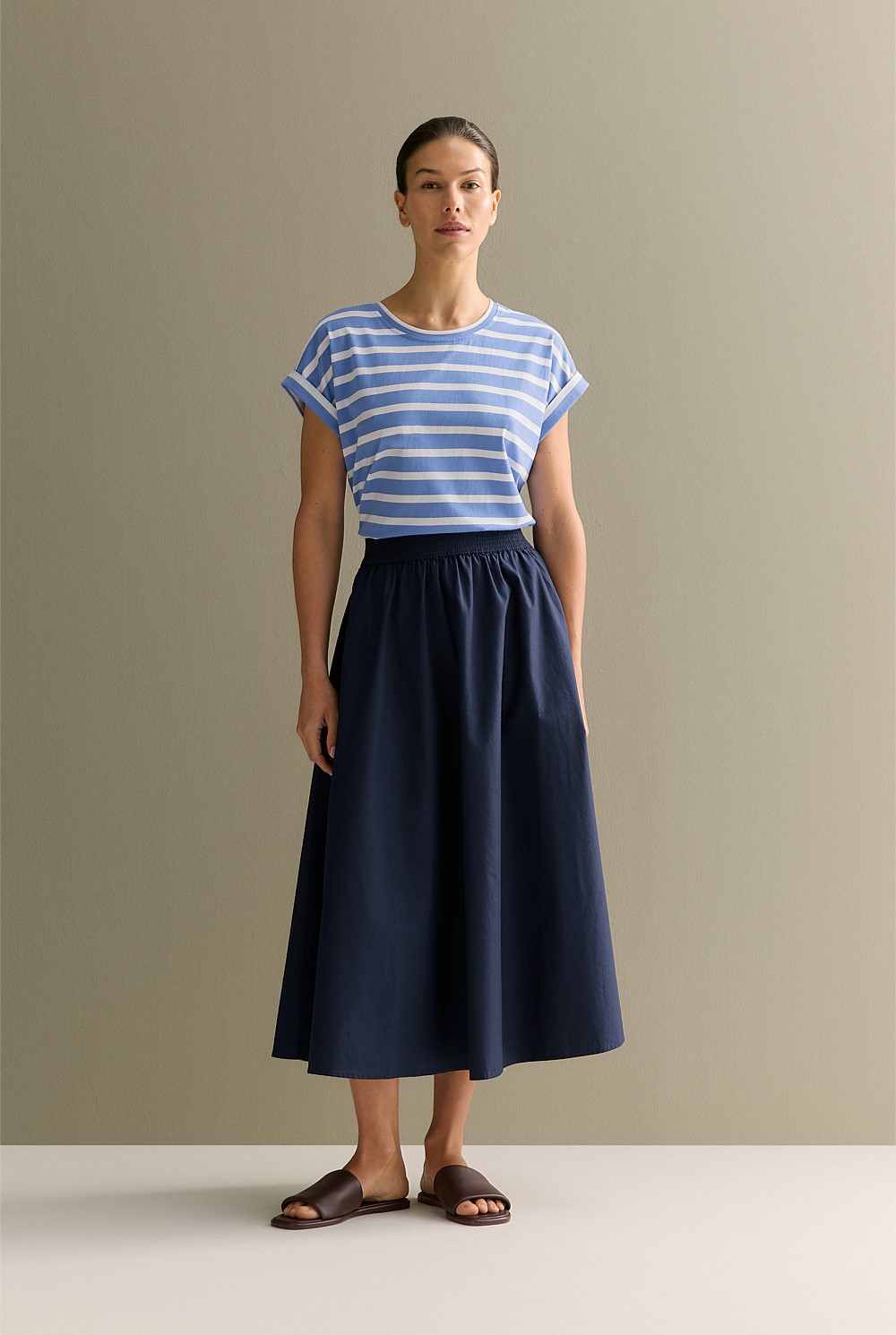 Pima Cotton Stripe Cuff Detail T-shirt