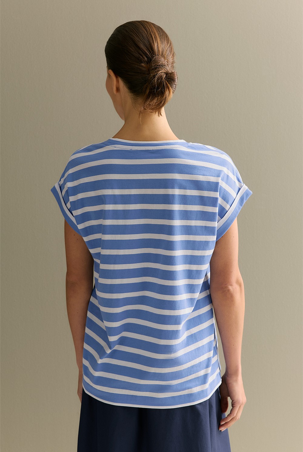 Pima Cotton Stripe Cuff Detail T-shirt