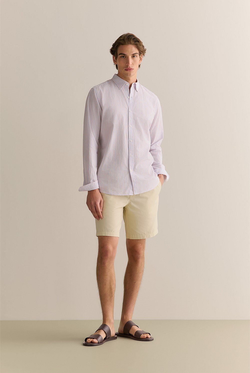 Regular Fit Cotton Seersucker Stripe Shirt