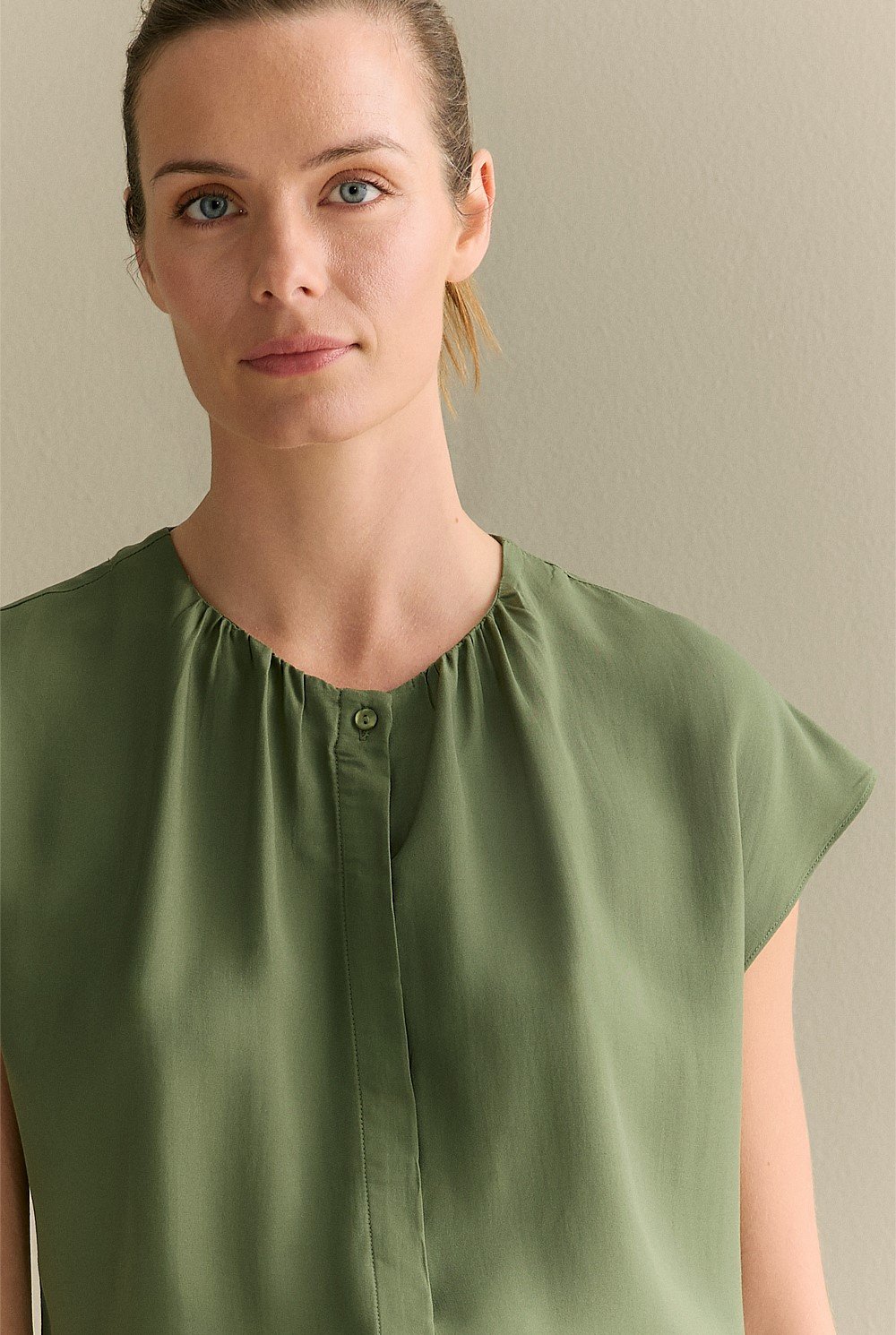 Modal Gather Detail Cap Sleeve Blouse