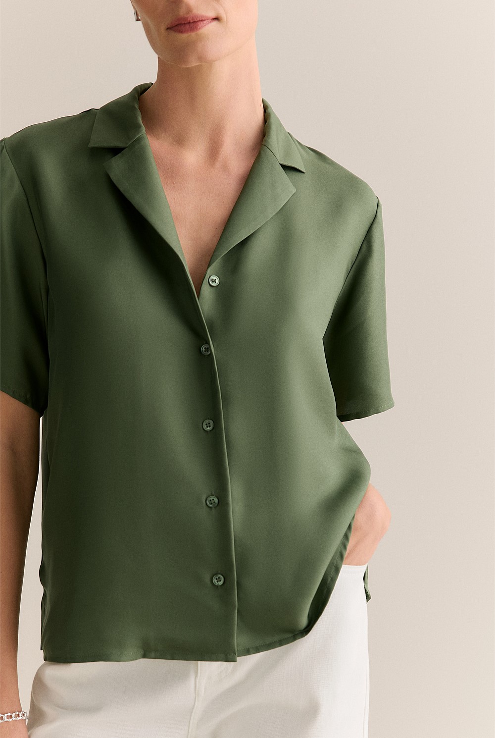 Silk Twill Short Sleeve Camp Shirt