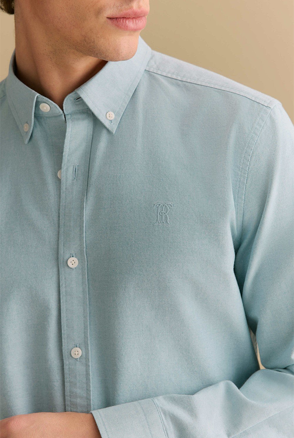 Regular Fit Yarn Dyed Cotton Monogram Oxford Shirt