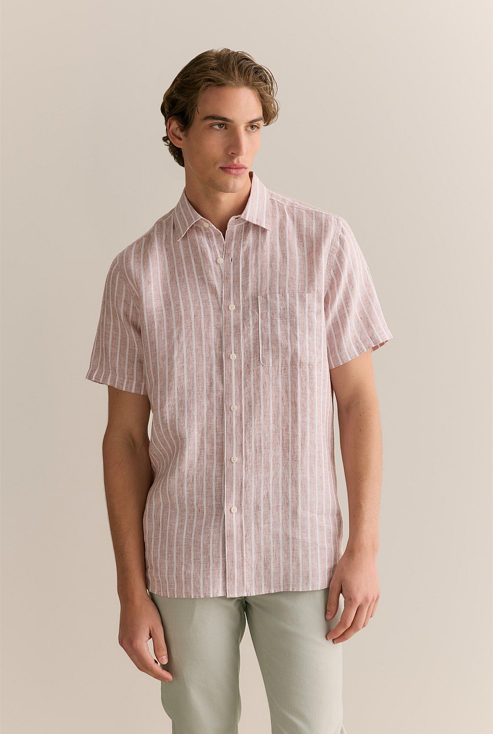 Linen Bold Stripe Short Sleeve Shirt