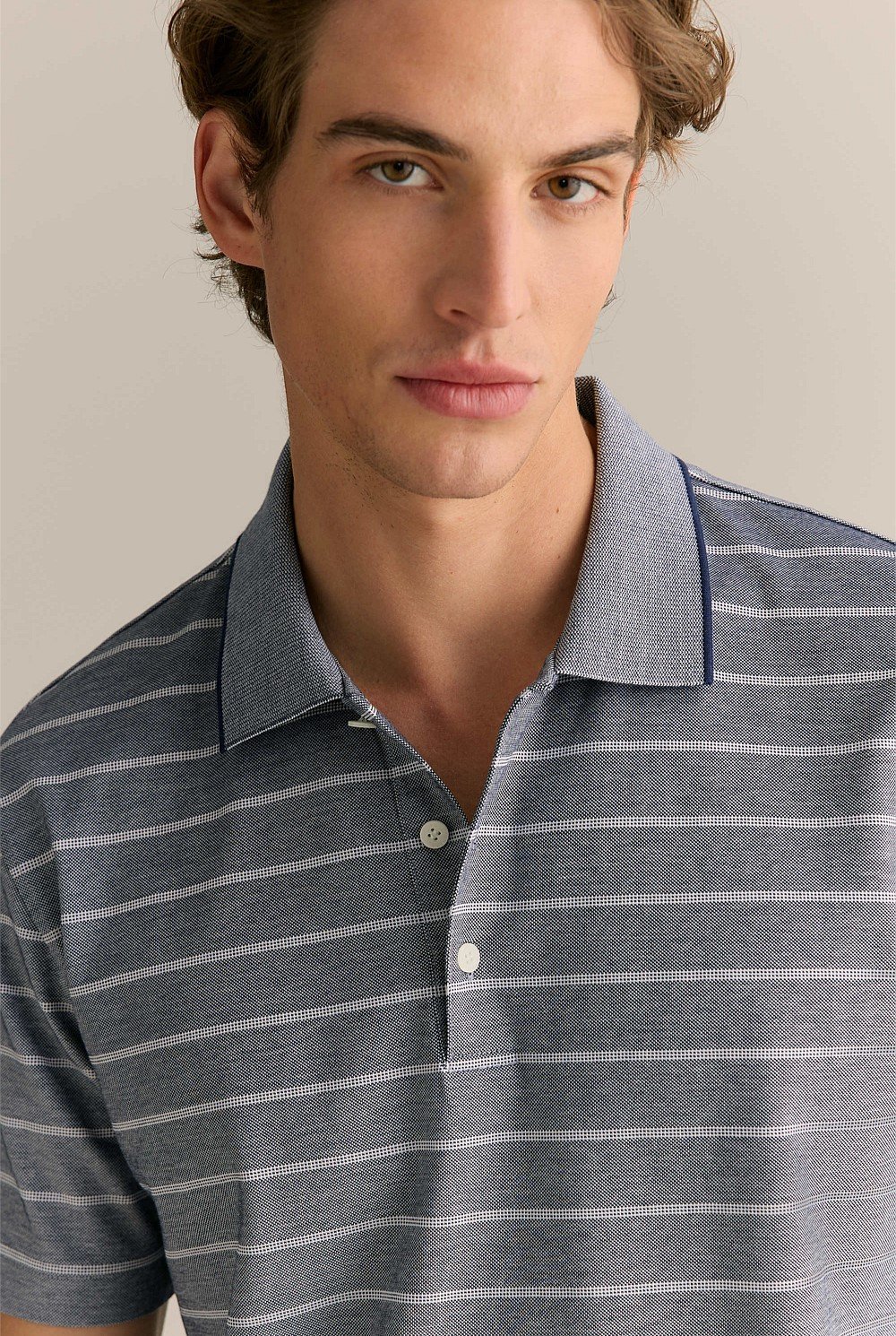 Mercerised Cotton Birdseye Stripe Polo