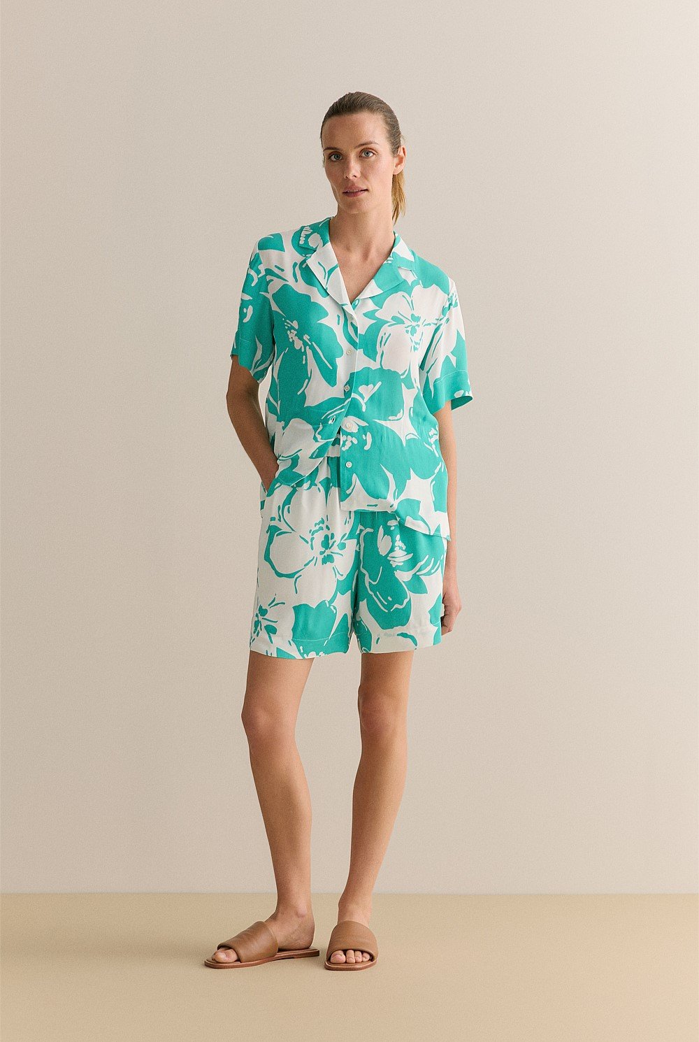 Floral Crepe Short Sleeve Camp Shirt