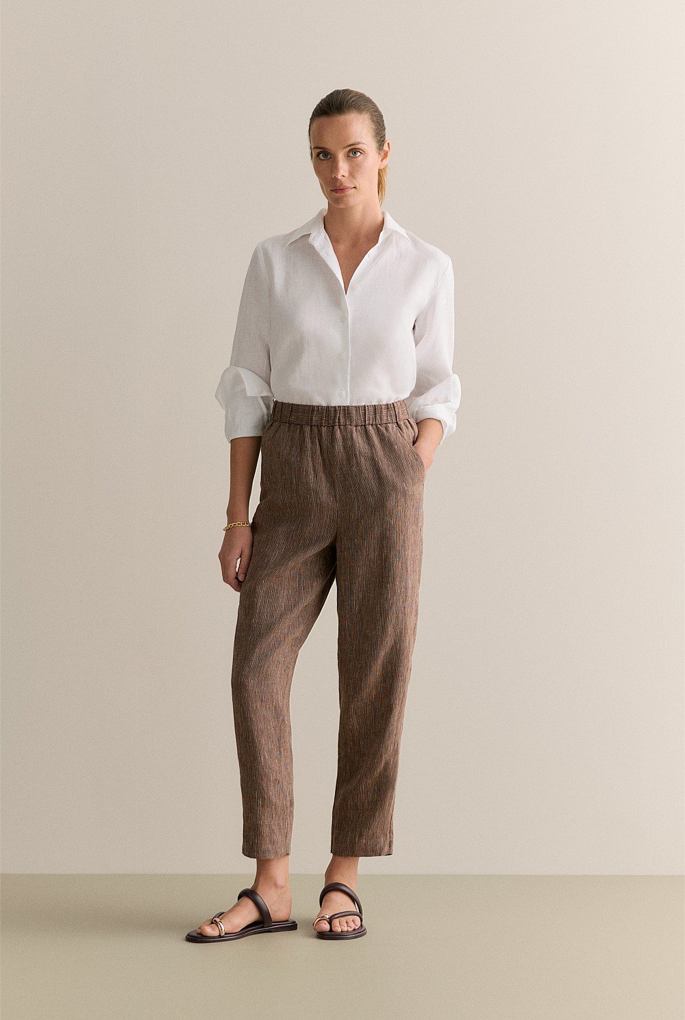 Linen End On End Stripe Pull On Pant