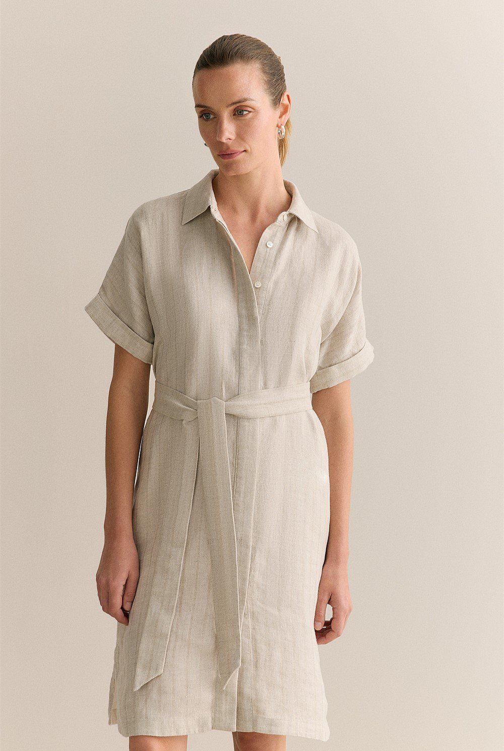 Linen Short Sleeve Shirt Dress