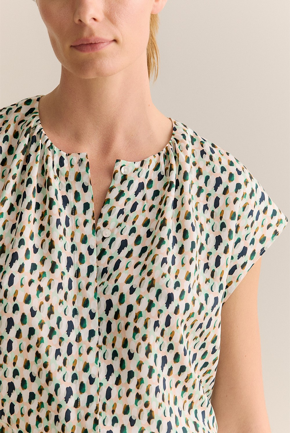 Modal Impasto Spot Cap Sleeve Blouse