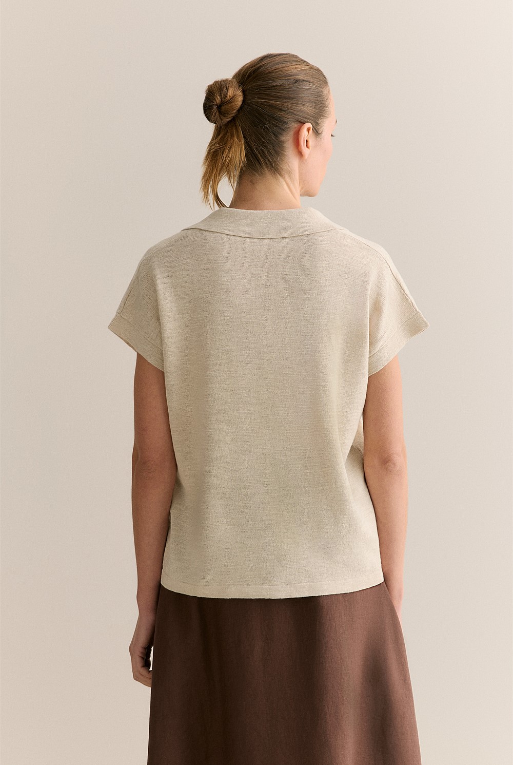 Linen Cotton Knit Relaxed Polo Top