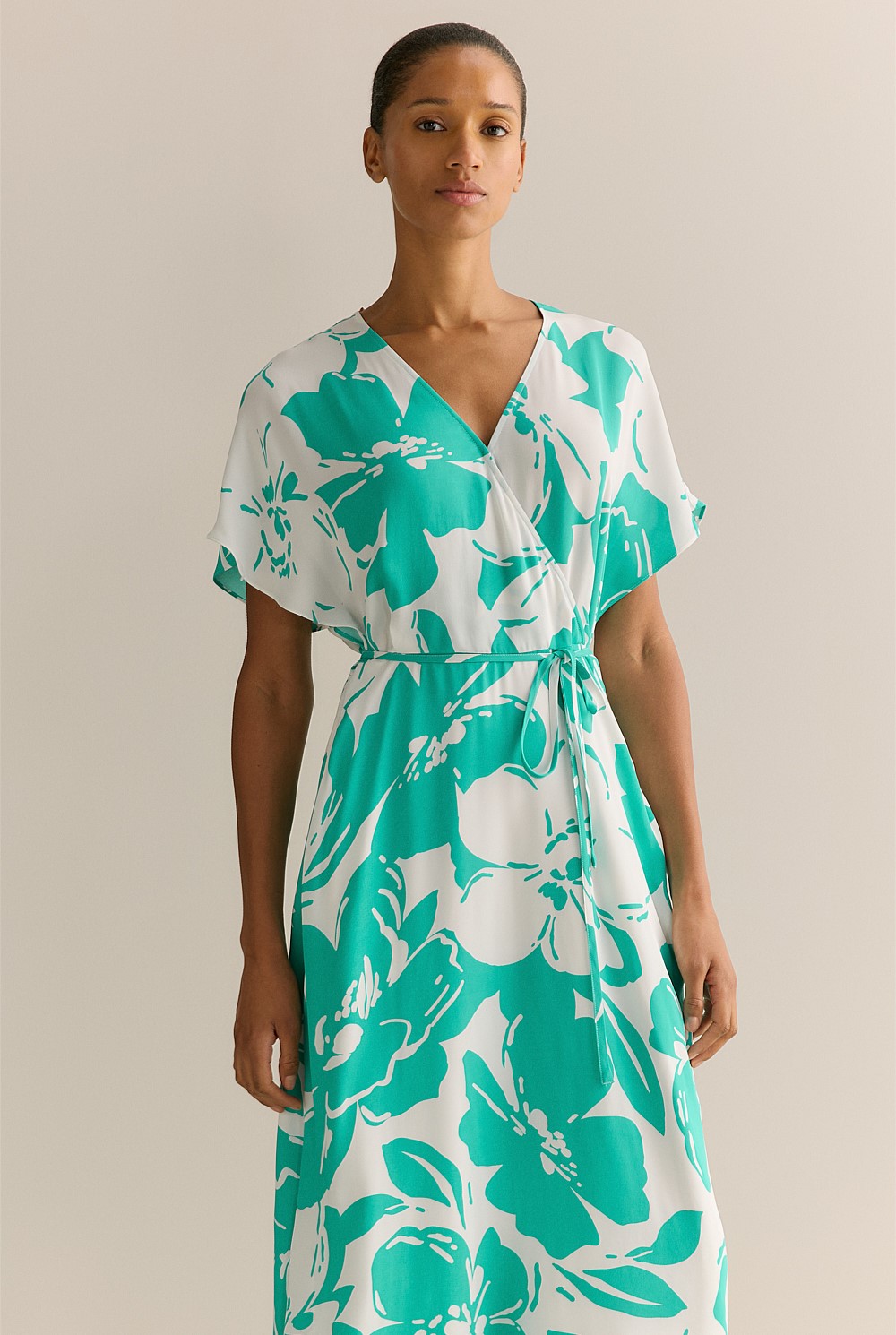 Floral Crepe Wrap Detail Dress