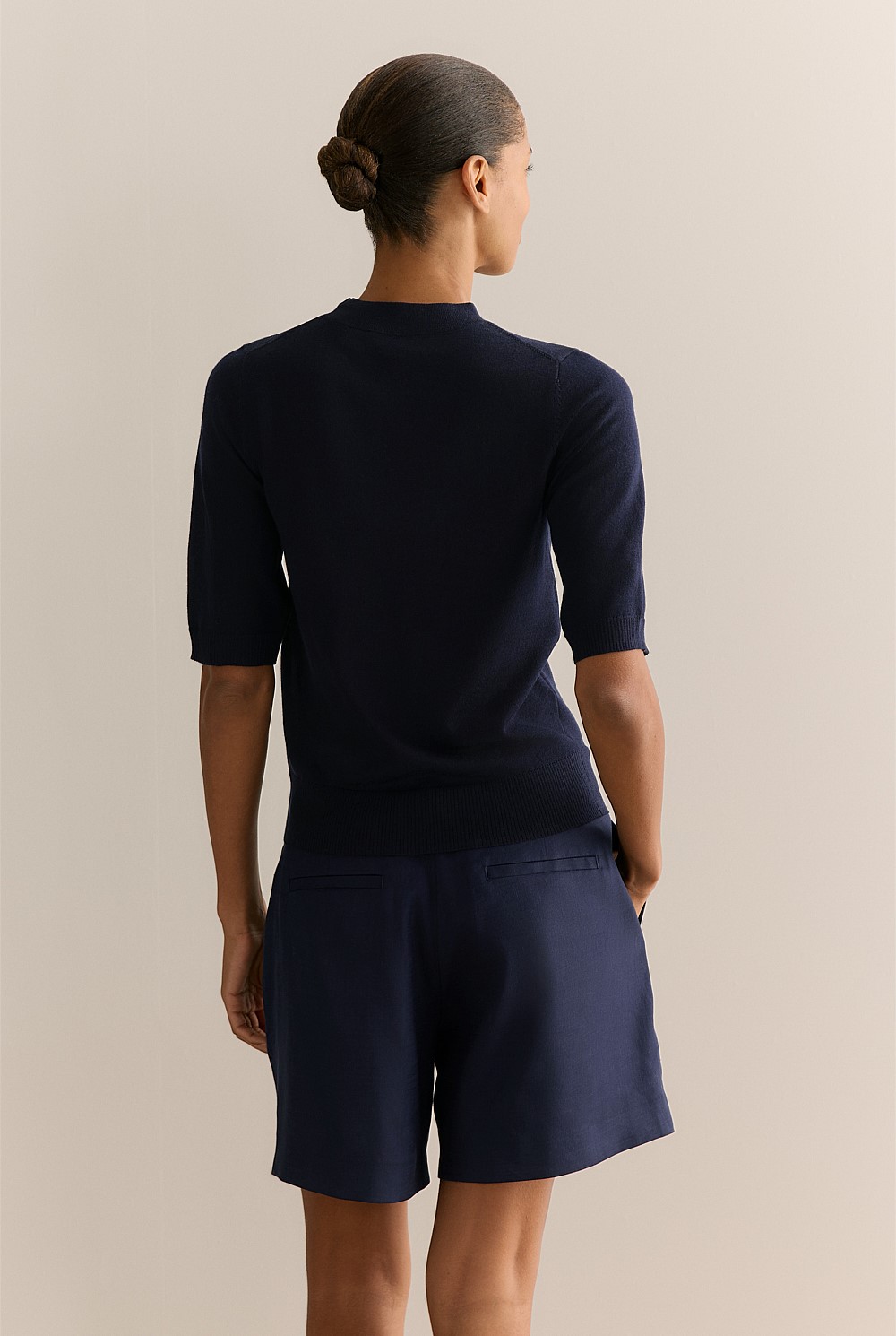 Merino Mock Neck Half Sleeve Knit