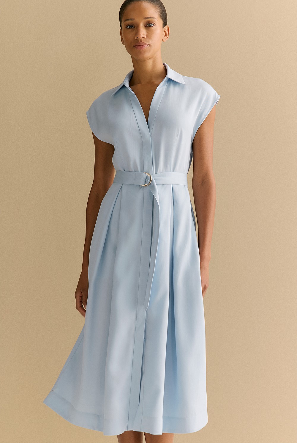 Tencel Pleated Shirt Dress