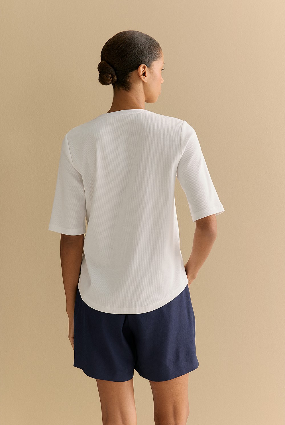 Cotton Rib Half Sleeve Henley