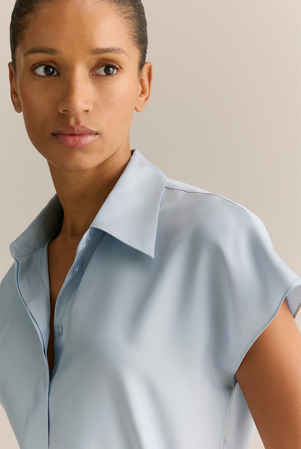 Silk Twill Cap Sleeve Shirt