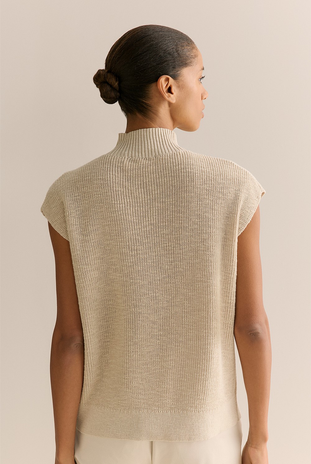 Linen Cotton Mock Neck Relaxed Knit Top