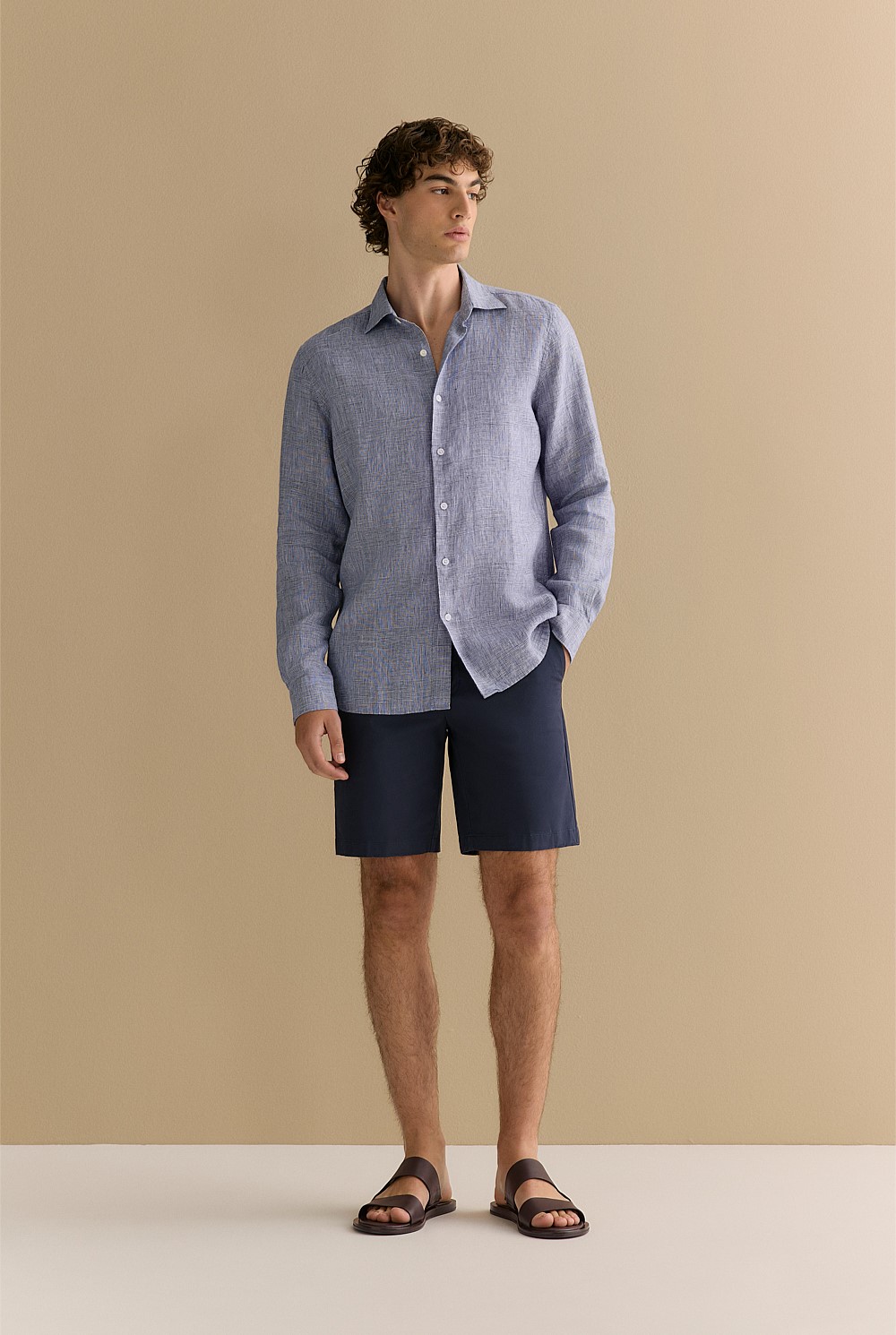 Tailored Fit Yarn Dyed Linen Textured Shirt