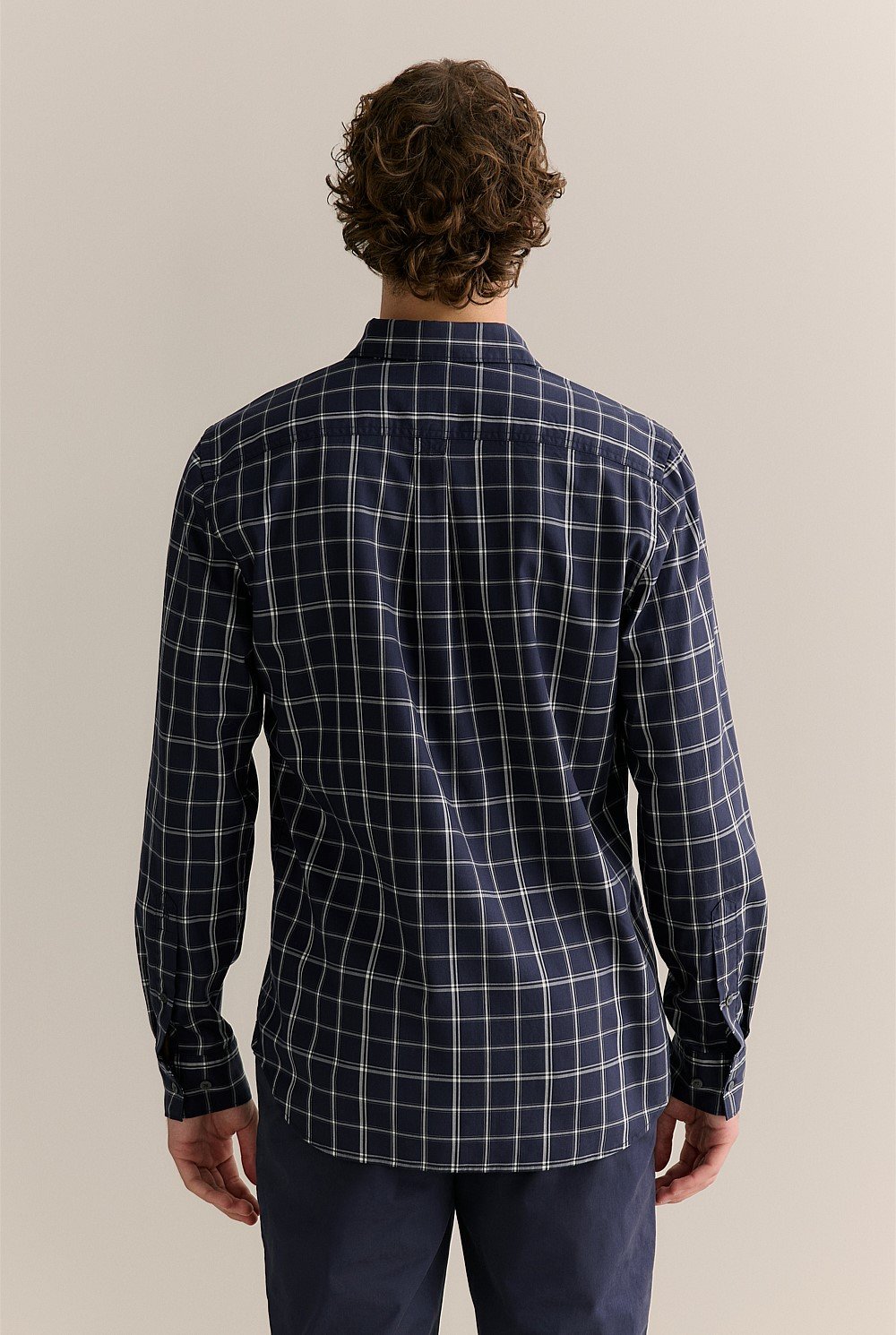 Regular Fit Lyocell Cotton Windowpane Check Shirt