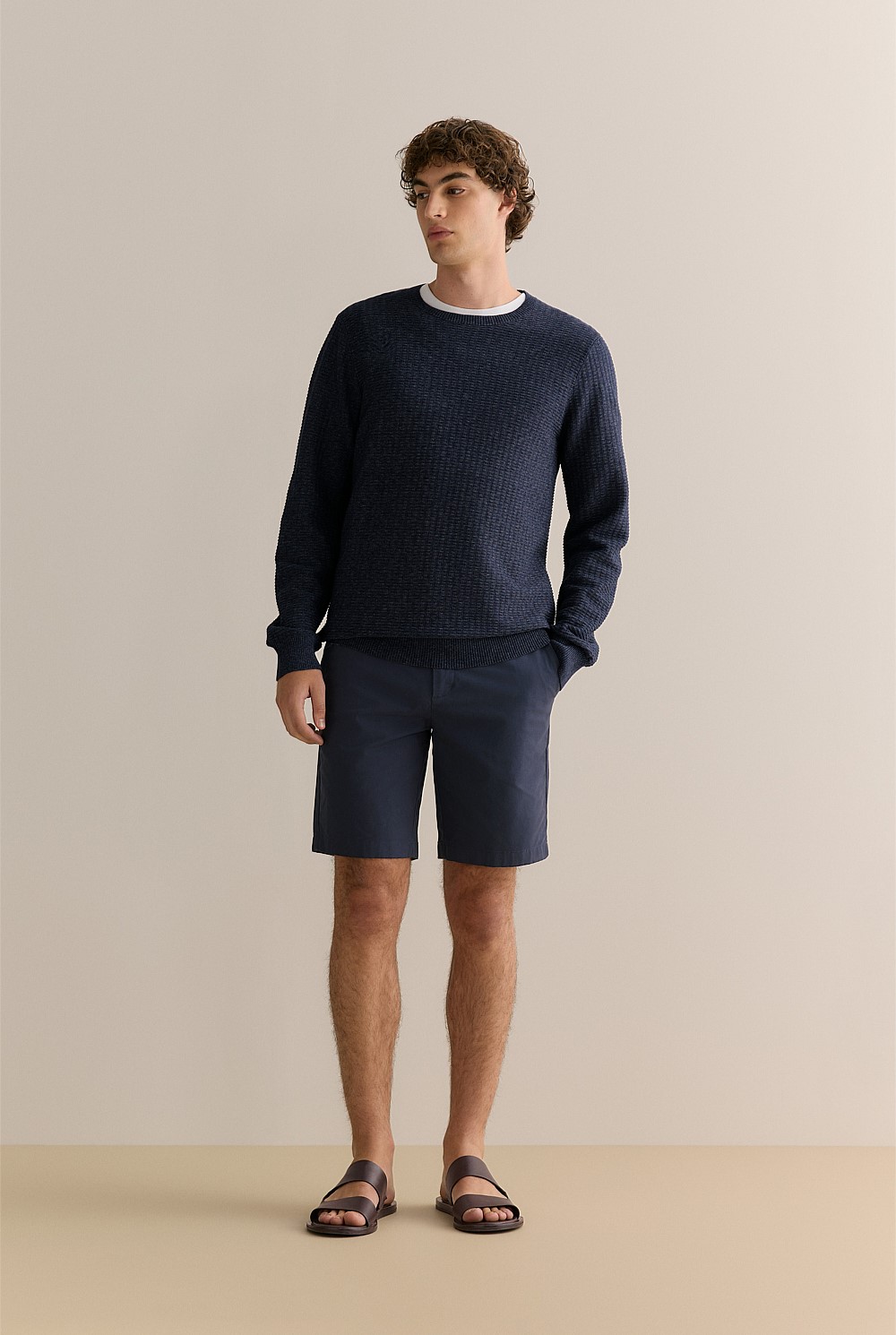 Cotton Mouline Textured Crew Knit