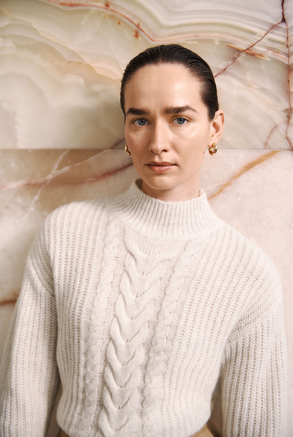 Merino Cable Mock Neck