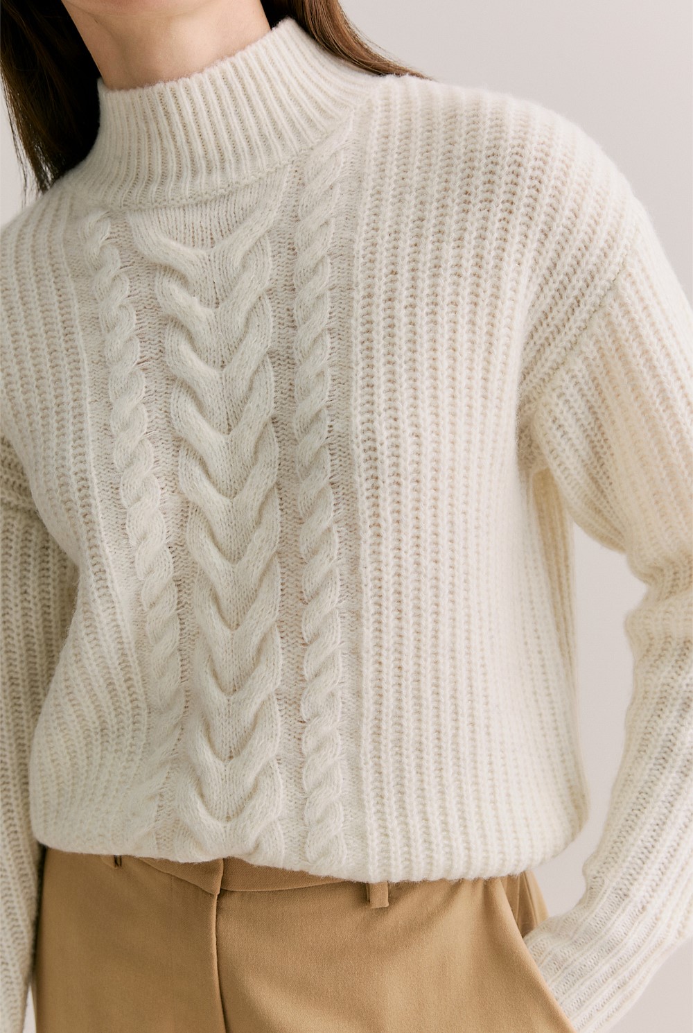 Merino Cable Mock Neck
