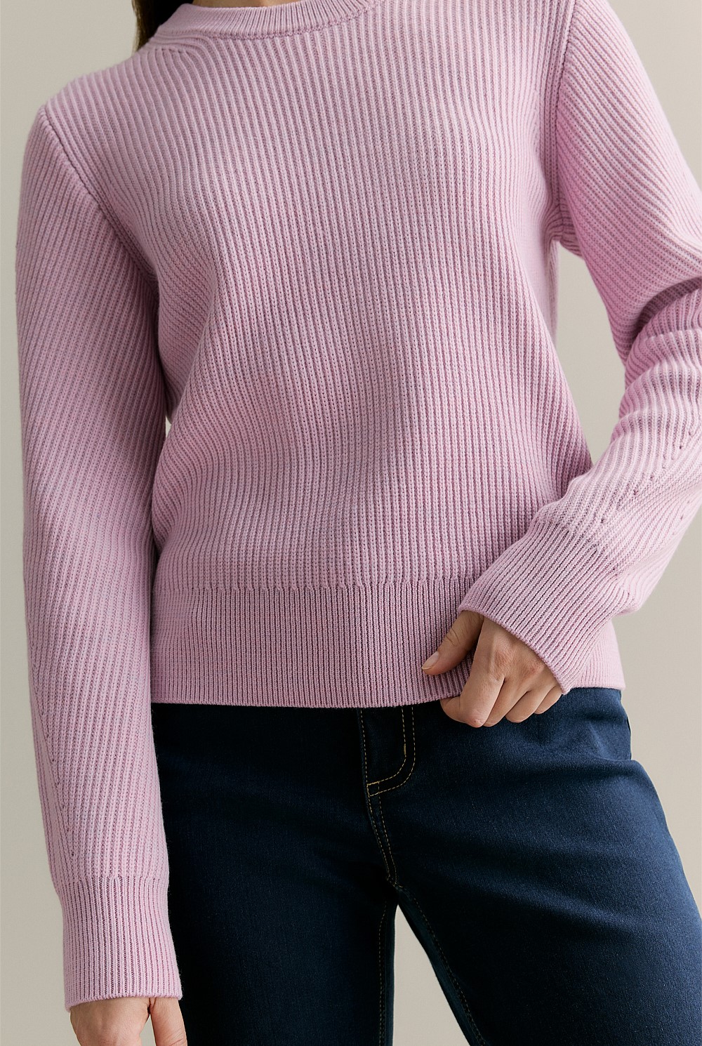 Merino Rib Pointelle Crew