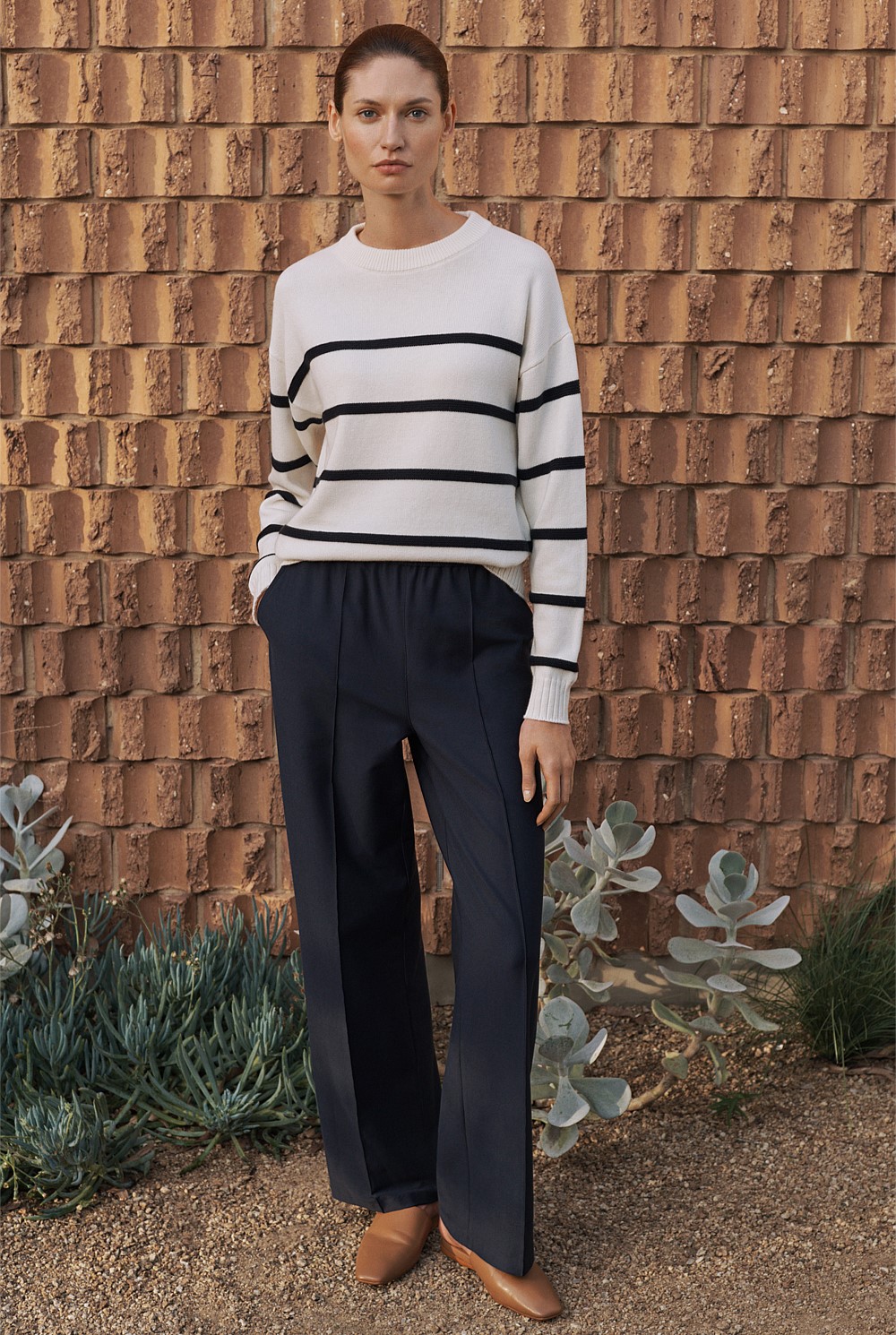 Ponte Pintuck Detail Straight Leg Pant