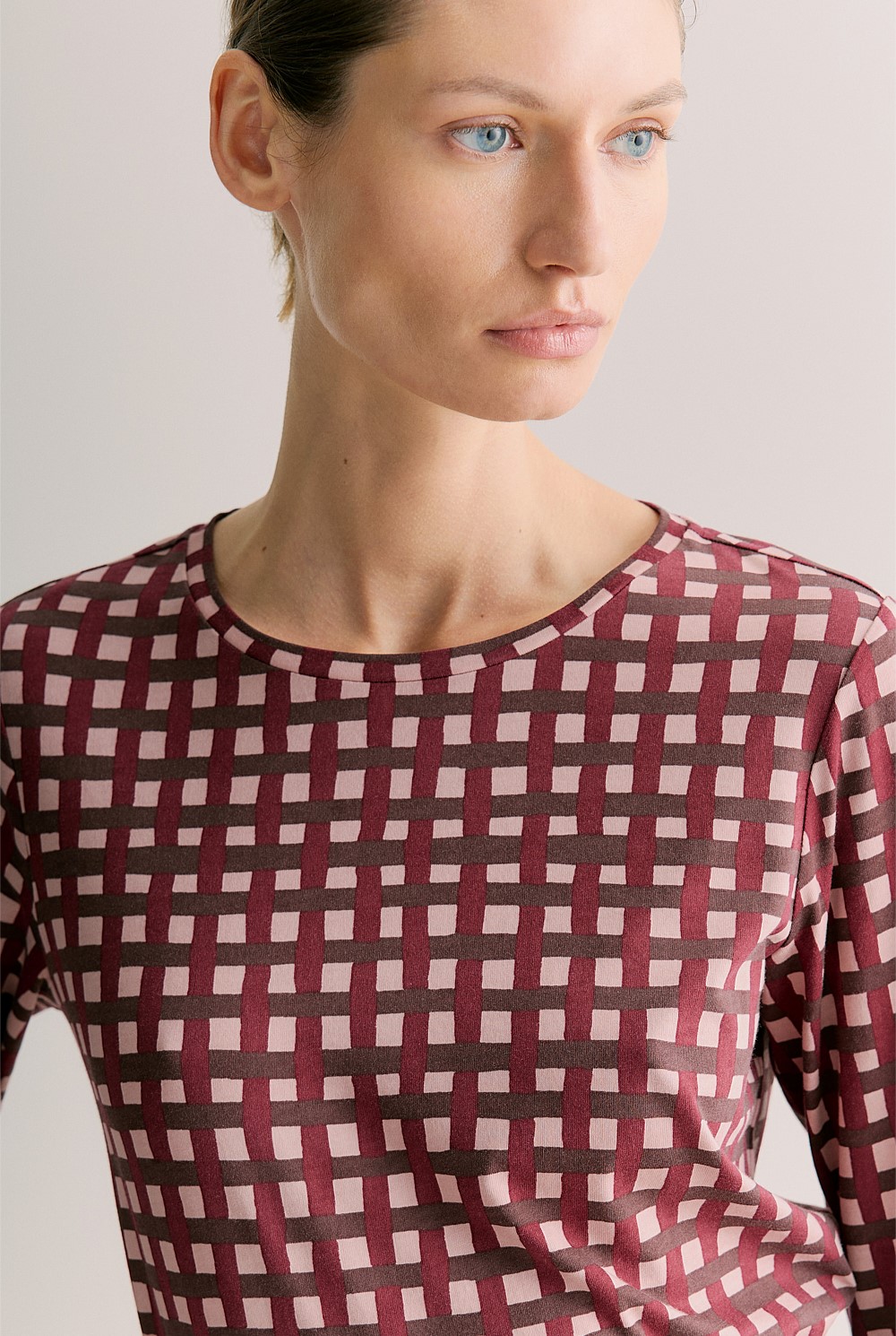 Australian Cotton Painted Gingham Long Sleeve T-shirt