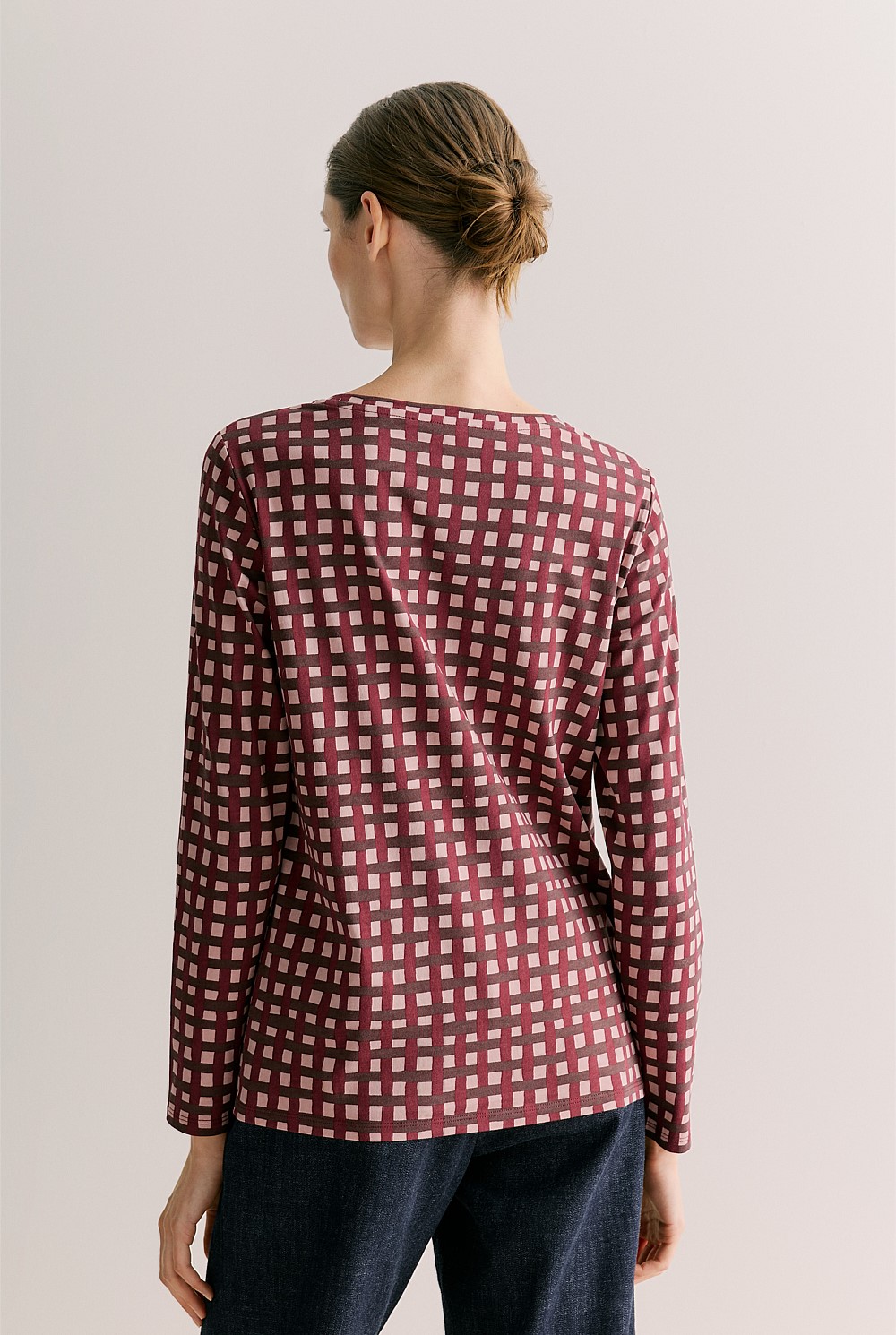 Australian Cotton Painted Gingham Long Sleeve T-shirt