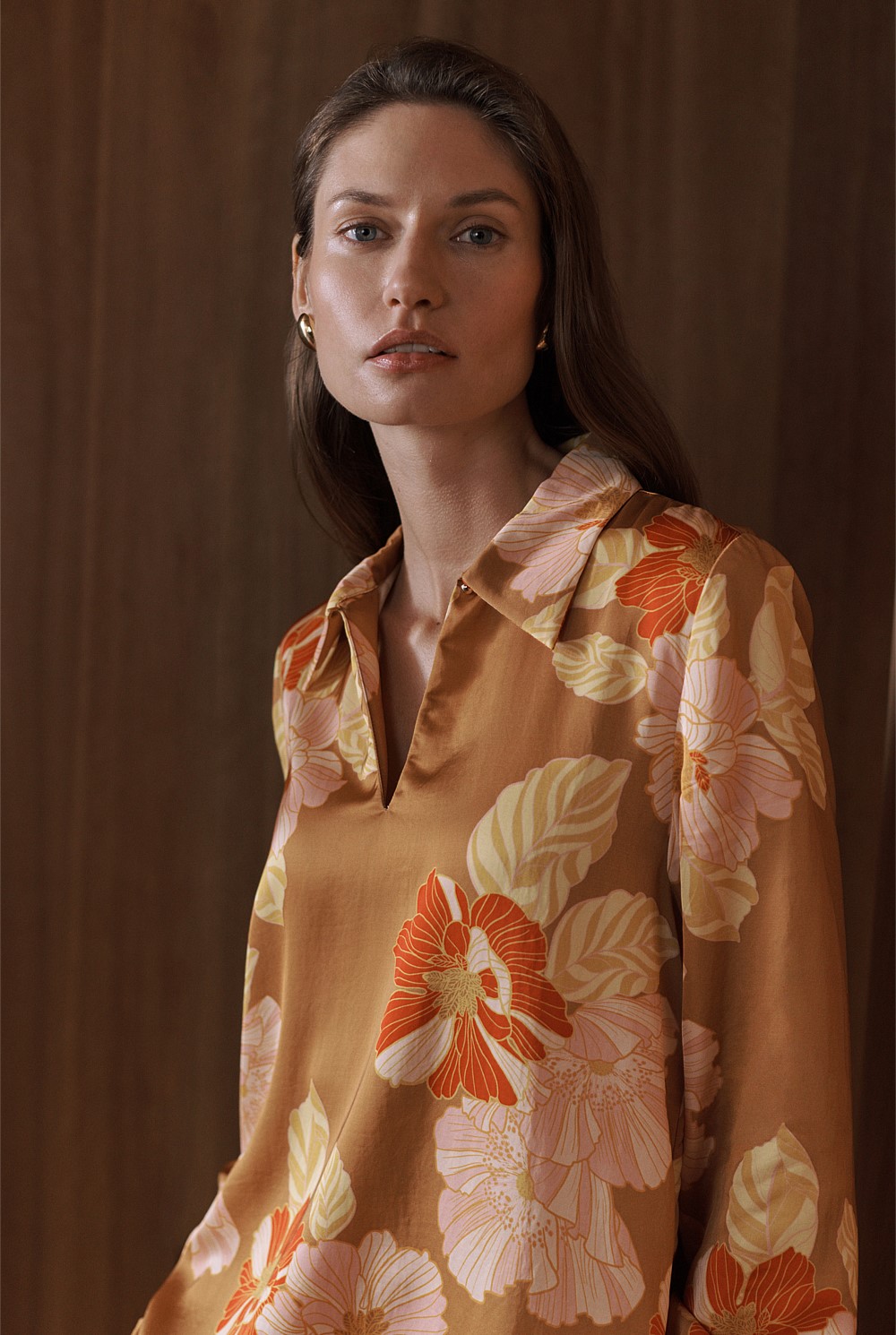 Satin Peony Print Relaxed Blouse