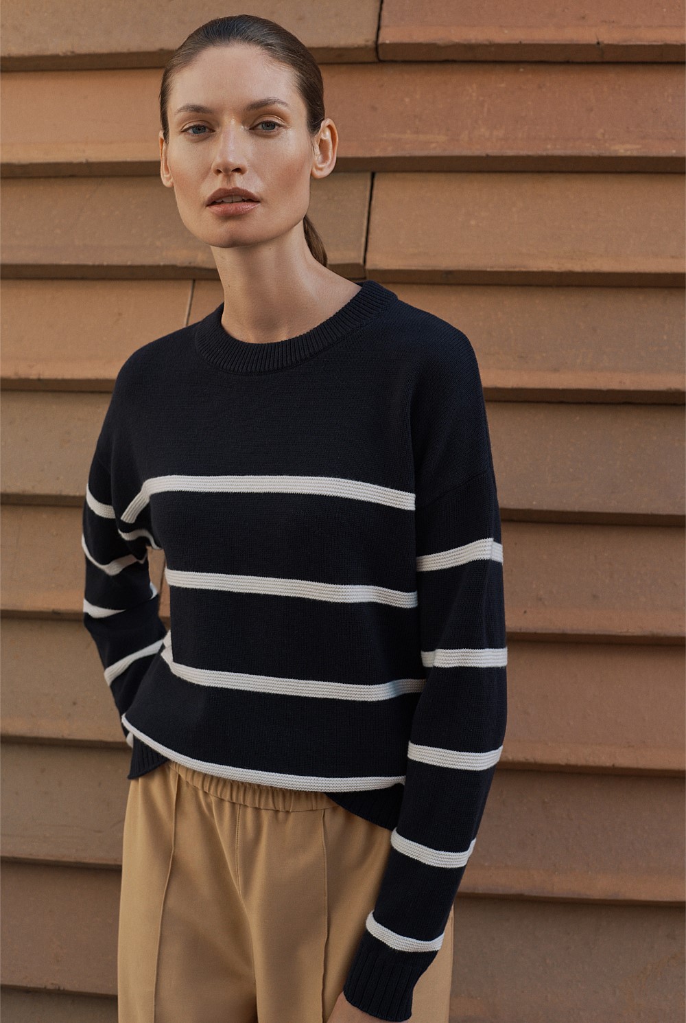 Cotton Cashmere Textured Stripe Crew