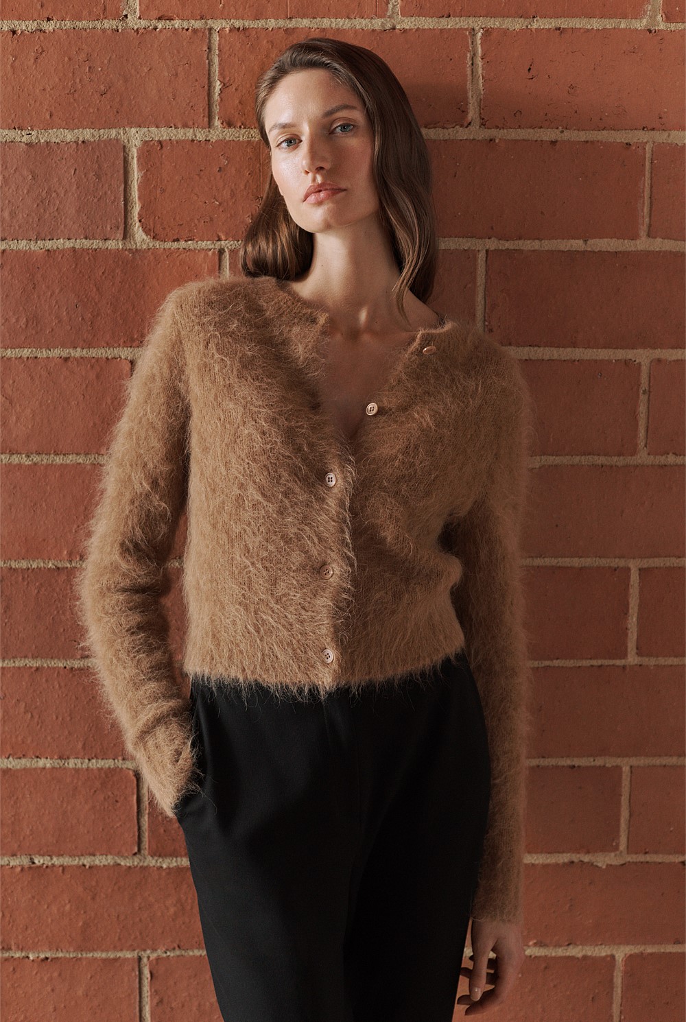 Alpaca Blend Cropped Crew Cardigan