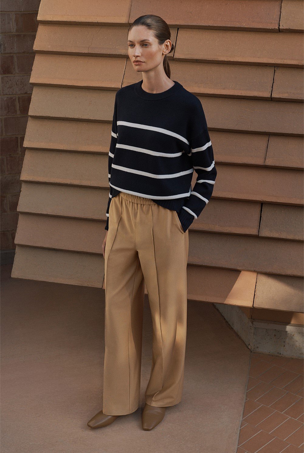 Ponte Pintuck Detail Straight Leg Pant
