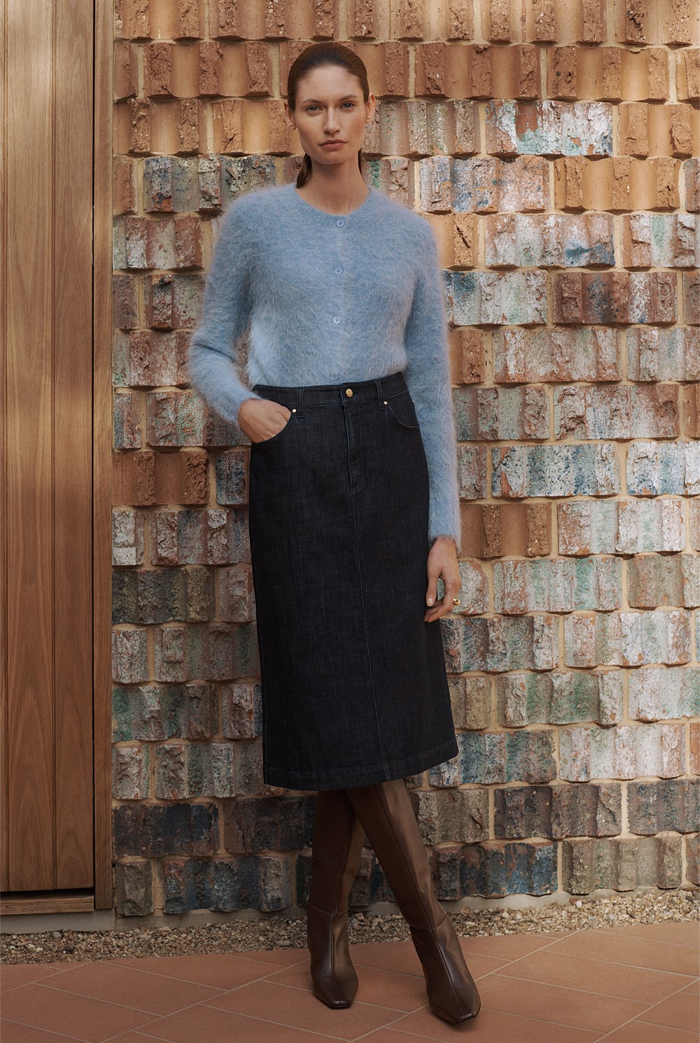 Australian Cotton Blend Longline Denim Skirt