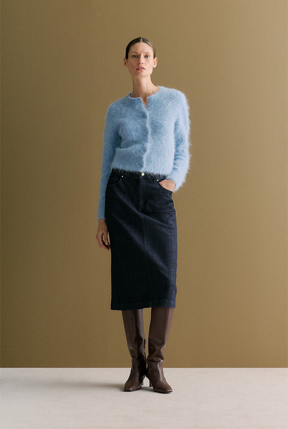 Australian Cotton Blend Longline Denim Skirt