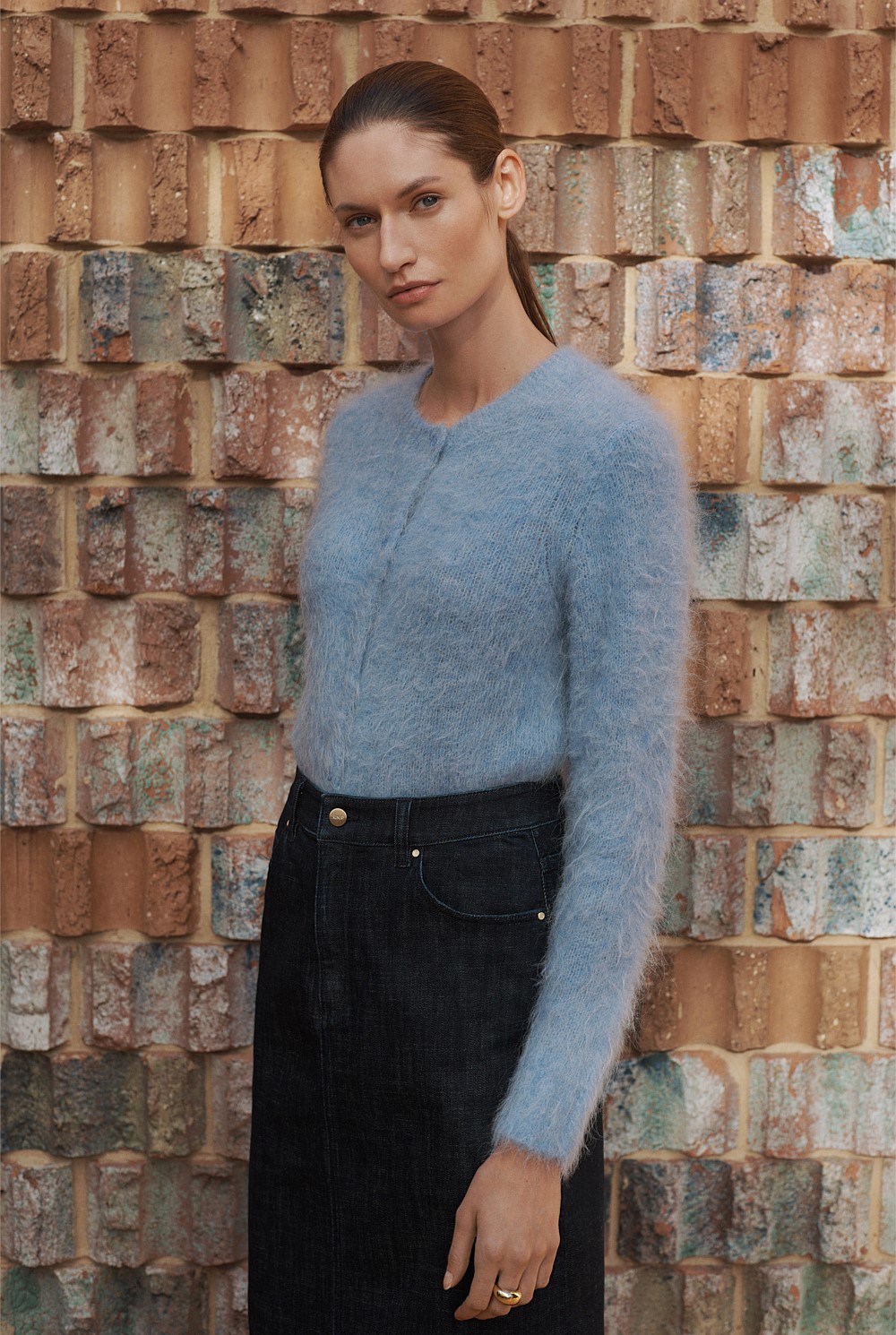 Alpaca Blend Cropped Crew Cardigan