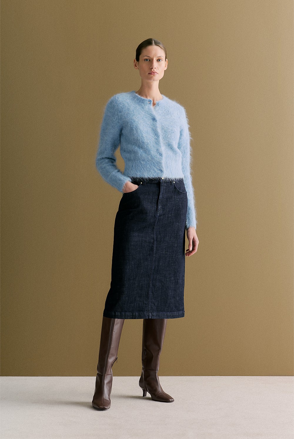 Alpaca Blend Cropped Crew Cardigan