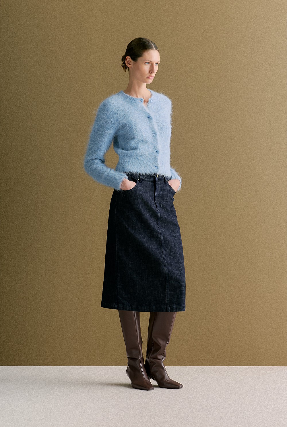Alpaca Blend Cropped Crew Cardigan