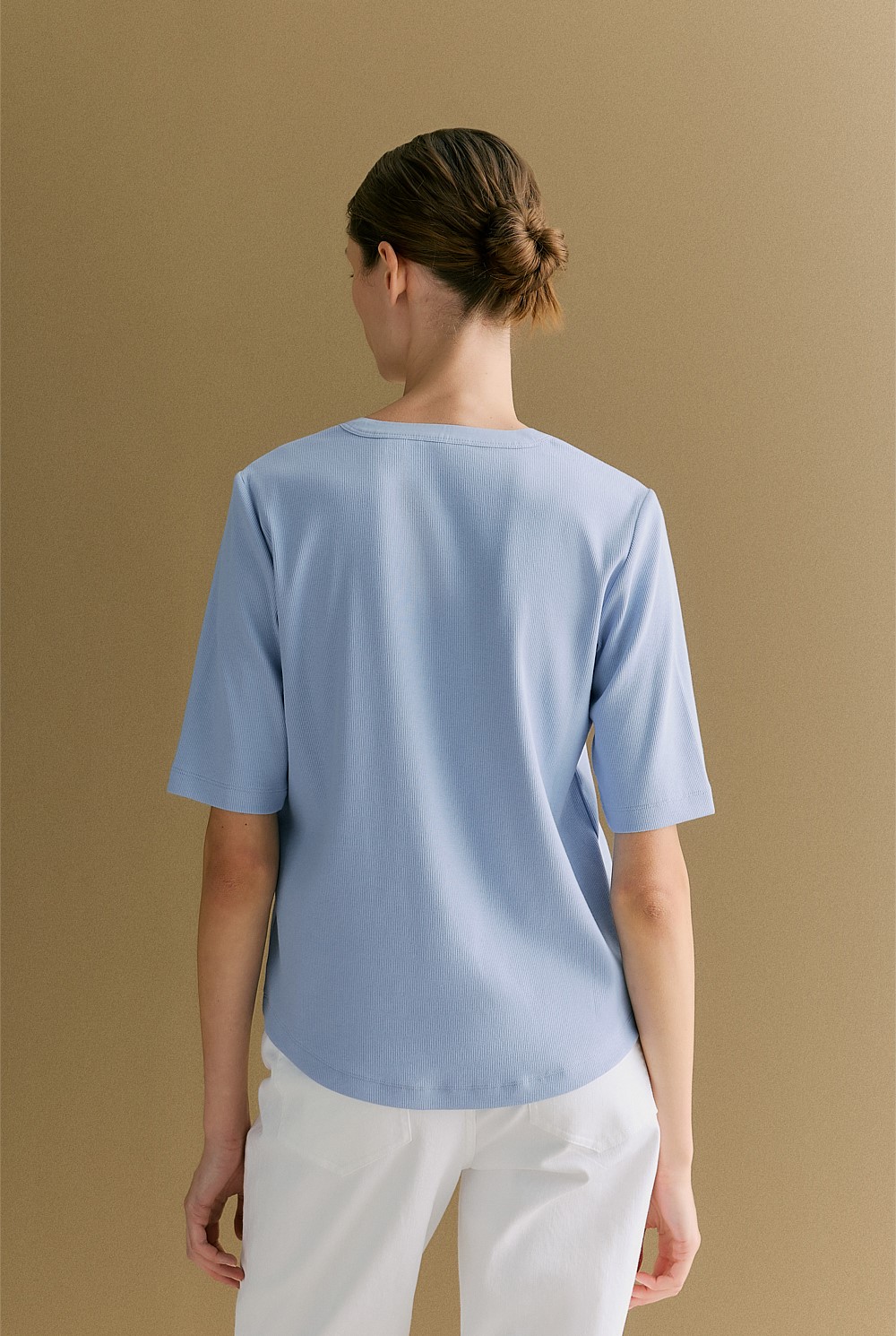 Cotton Rib Half Sleeve Henley