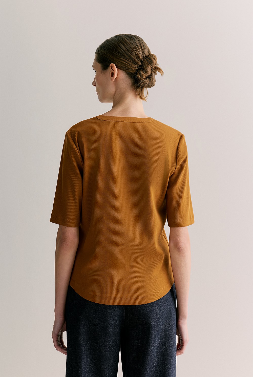 Cotton Rib Half Sleeve Henley