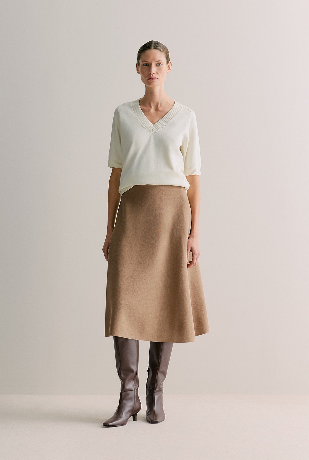 Cotton Cashmere V Neck Knit Top