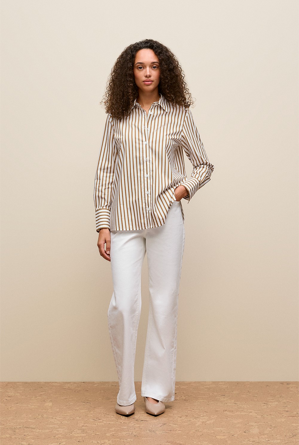 Cotton Poplin Stripe Long Sleeve Shirt