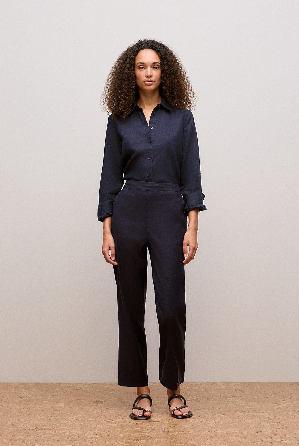 Stretch Linen Blend Pull On Pant