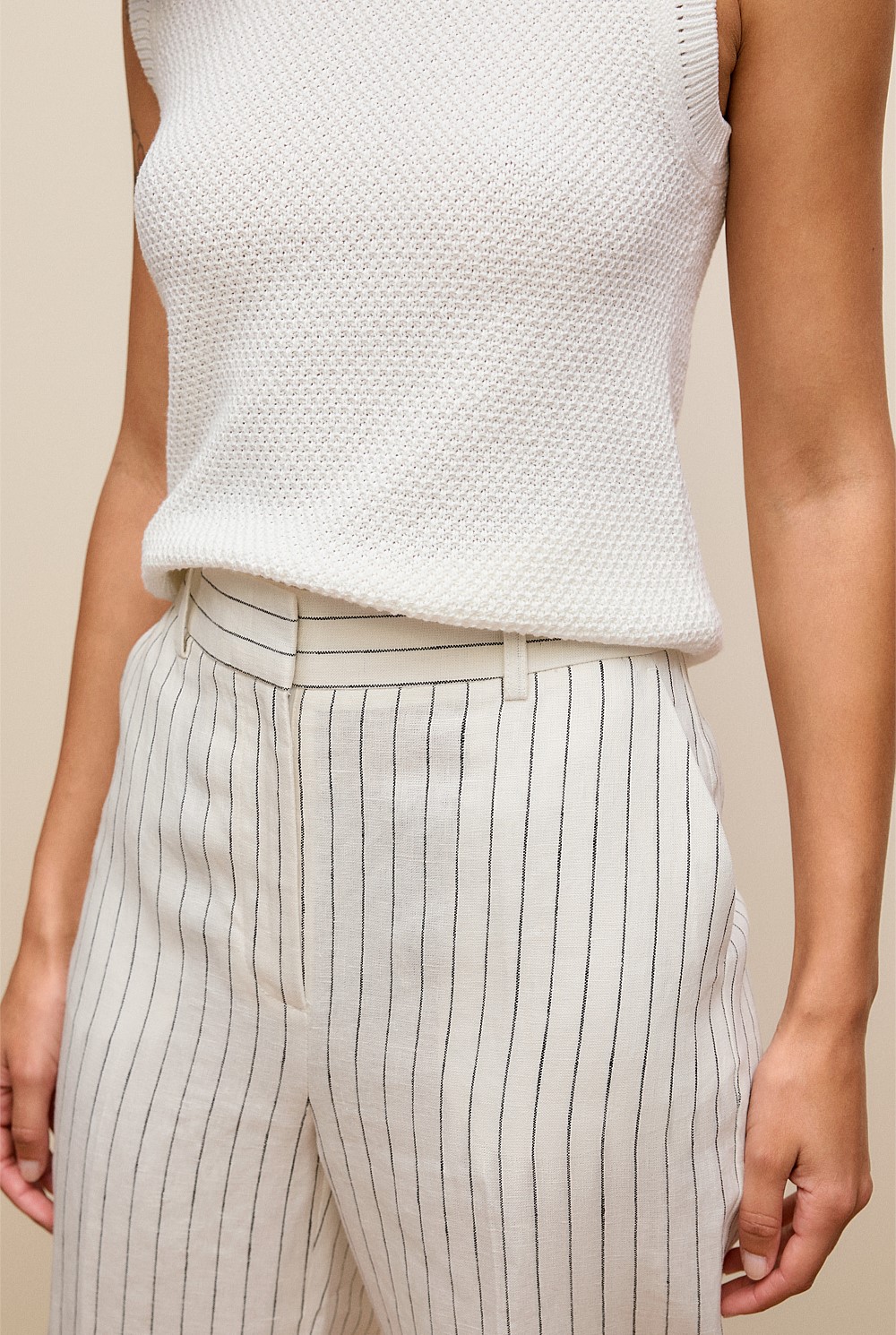 Linen Pinstripe Straight Leg Pant