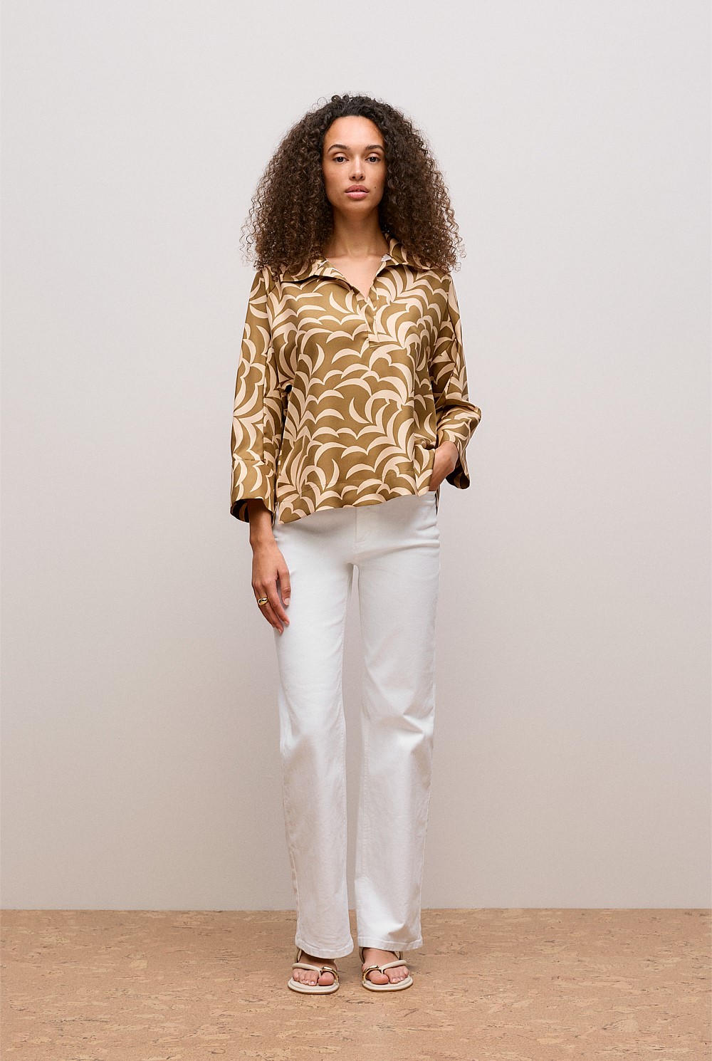 Fern Leaf Silk Popover Shirt