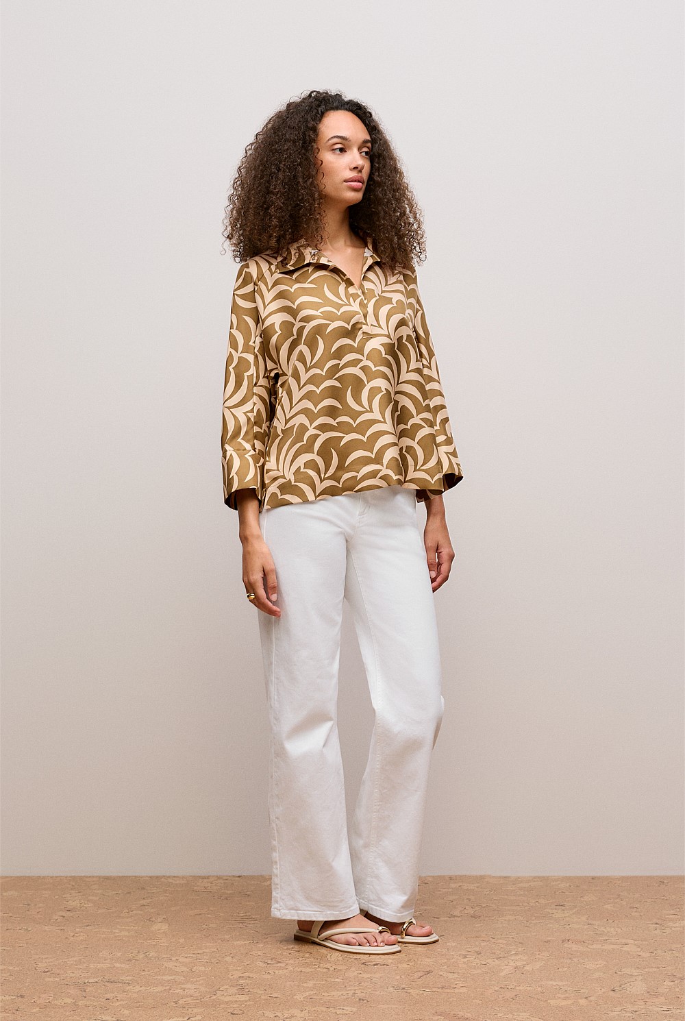 Fern Leaf Silk Popover Shirt