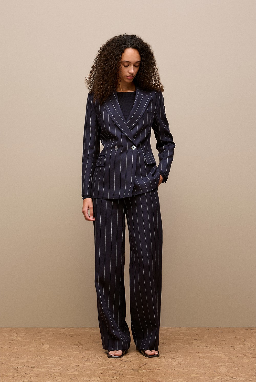 Linen Pinstripe Double Breasted Blazer