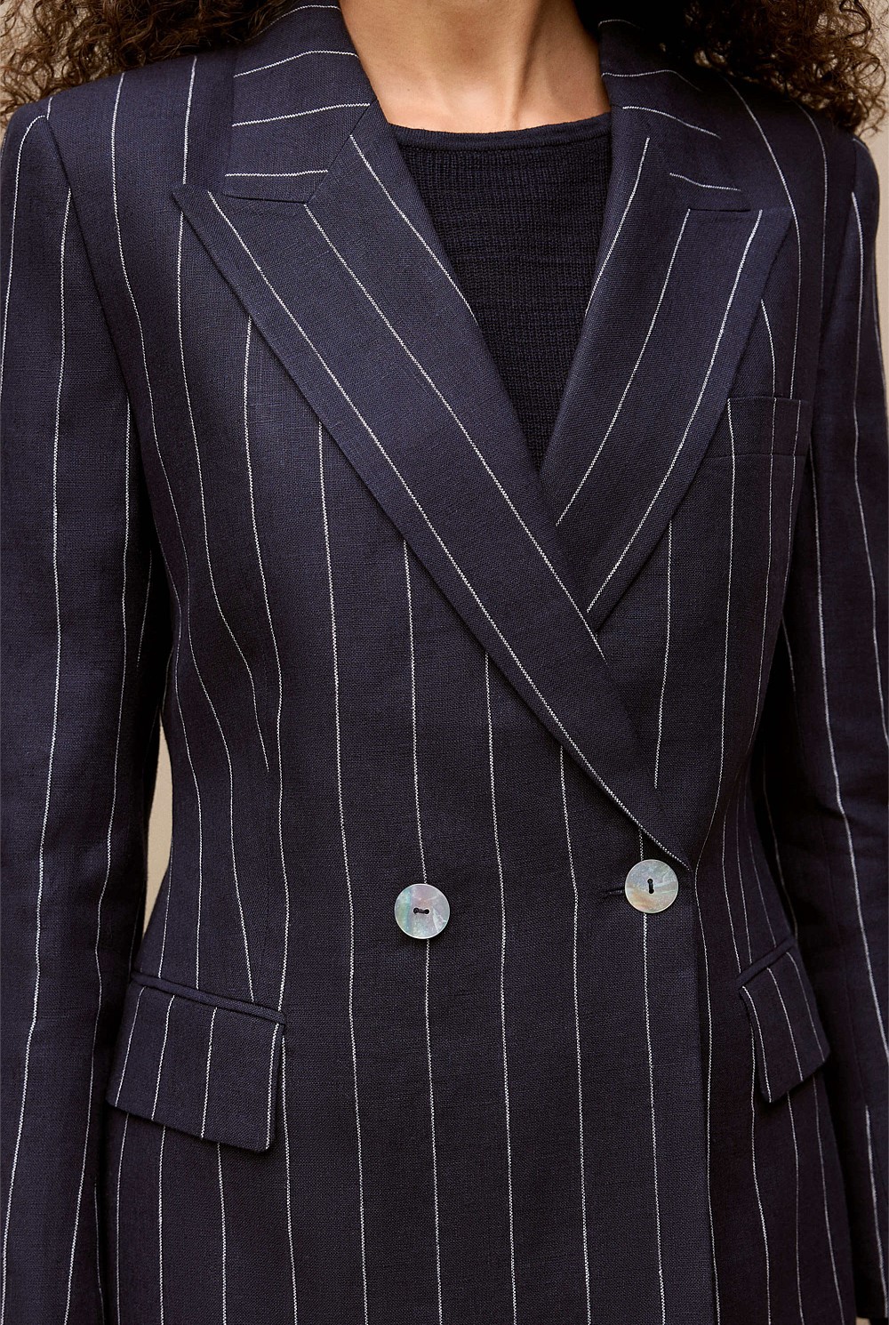 Linen Pinstripe Double Breasted Blazer